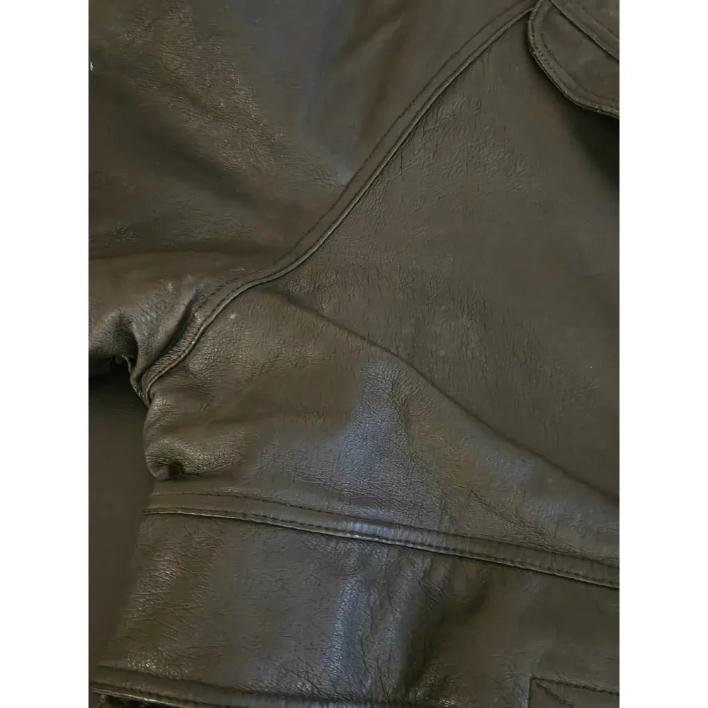 Phase 2 Mens Large Black Leather Field Jacket Multi Pocket Utility Coat Bomber